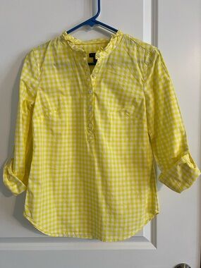 Talbots Yellow and White Gingham Button-Front Top